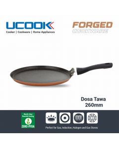 UCOOK by United Ekta Engg. Non-Stick Forged Aluminium Induction Dosa Tawa 260 mm, Gold and Black Spatter Finish