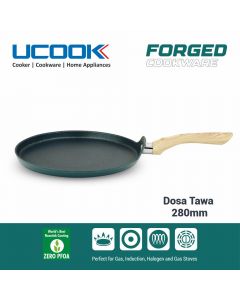 UCOOK By United Ekta Engg. Non-Stick Forged Aluminium Induction Dosa Tawa 280 mm, Green and Gold Spatter Finish