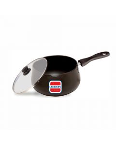 Tea Pan / Milk Pan / Sauce Pan with Glass Lid Hard Anodised Induction Compatible 1.5 Litre, Black