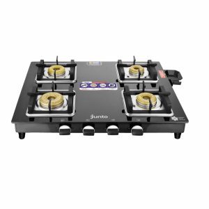 Junto A Series XL 4-Burner Glass Cooktop, Black & Silver
