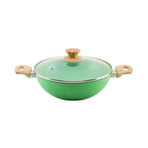UCOOK Forged Ceramic Mint Green Kadai with Glass Lid, 280mm/4L
