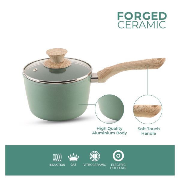 UCOOK Forged Ceramic Mint Green  1.75L Saucepan with Glass Lid, 160mm - Image 2