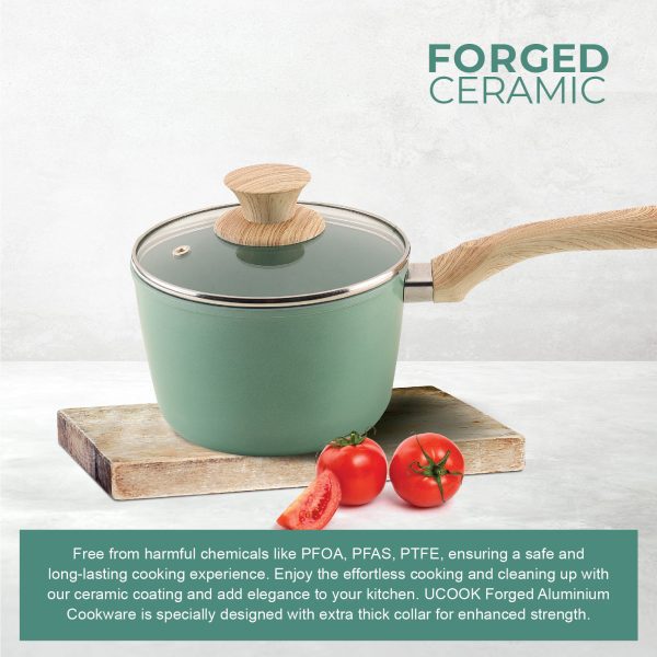 UCOOK Forged Ceramic Mint Green  1.75L Saucepan with Glass Lid, 160mm - Image 3