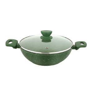 UCOOK Forged Nonstick Kadai with Glass Lid, Spatter Green, 200mm, 1.60L