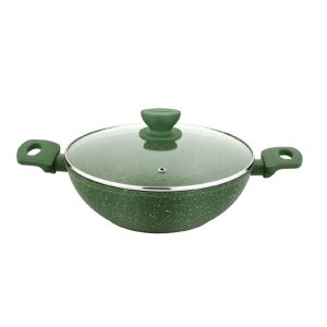 UCOOK Forged Nonstick Kadai 2.5L with Glass Lid | 240mm, Spatter Green