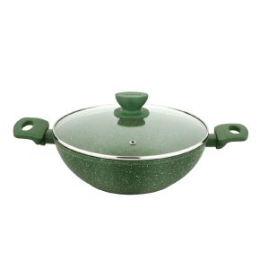 UCOOK Forged Nonstick Kadai with Glass Lid, Spatter Green, 260mm/3L