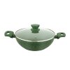 UCOOK Forged Nonstick Kadai with Glass Lid, Spatter Green, 280mm/4.35L