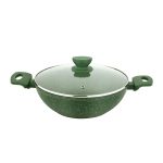 UCOOK Forged Nonstick Kadai with Glass Lid, Spatter Green, 280mm/4.35L