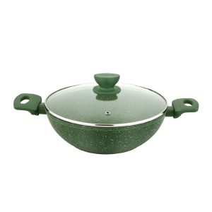 UCOOK Forged Nonstick Kadai with Glass Lid, Spatter Green, 280mm/4.35L