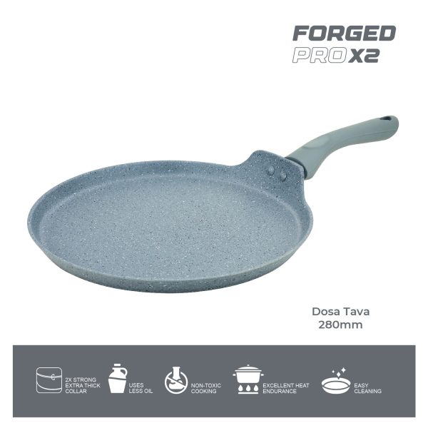 UCOOK Forged Nonstick Raised Lip Dosa Tava, Spatter Grey, 280 mm - Image 2