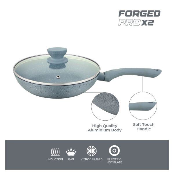 UCOOK Forged Nonstick Frypan with Glass Lid, Spatter Grey, 280mm/3L - Image 3