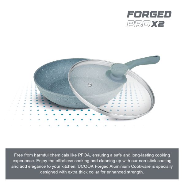 UCOOK Forged Nonstick Frypan with Glass Lid, Spatter Grey, 280mm/3L - Image 4