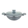 UCOOK Forged Nonstick Kadai with Glass Lid, Spatter Grey, 200mm, 1.60L
