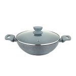 UCOOK Forged Nonstick Kadai with Glass Lid, Spatter Grey, 280mm/4.35L