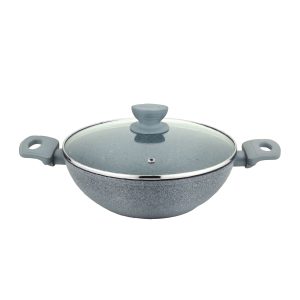 UCOOK Forged Nonstick Kadai with Glass Lid, Spatter Grey, 280mm/4.35L