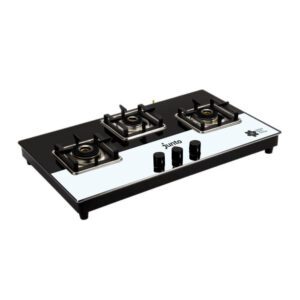 Junto 3-Burner Gas Hobtop Forged Brass Burner with  Black & White Glass