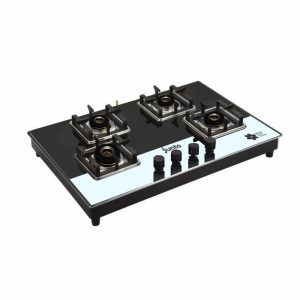 Junto 4-Burner Gas Hobtop Forged Brass Burner with Black & White Glass