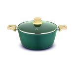 UCOOK Forged Nonstick Casserole with Glass Lid, Teal Blue + Gold Spatter, 260mm/5L