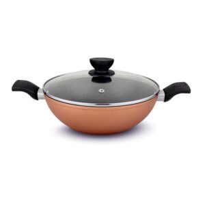 UCOOK Forged Nonstick Kadai with Glass Lid, Gold Spatter, 260mm/3L