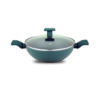 UCOOK Forged Nonstick Kadai, Teal Blue Soft Touch Handle, Glass Lid, 260mm/3L