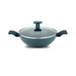 UCOOK Forged Nonstick Kadai, Teal Blue Soft Touch Handle, Glass Lid, 260mm/3L