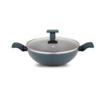 UCOOK Forged Nonstick Kadai 1.6L with Glass Lid , 200mm, Teal Blue