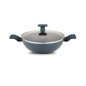 UCOOK Forged Nonstick Kadai 1.6L with Glass Lid , 200mm, Teal Blue