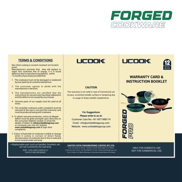 UCOOK Forged Nonstick Kadai with Glass Lid,  Teal Blue+Gold Spatter, 280 mm, 4.35 Litre - Image 6