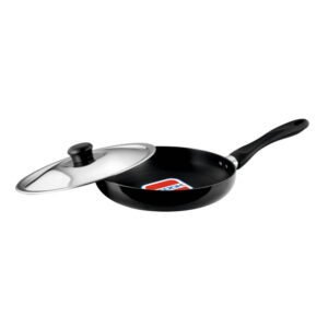 UCOOK Hard Anodised Induction Base Fry  Pan with Steel Lid, 200mm, 1.30 Litre, Black
