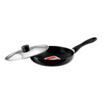 UCOOK Hard Anodised Induction Base Fry  Pan with Steel Lid, 240mm, 1.90 Litre, Black