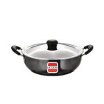 UCOOK Hard Anodised Induction Kadai with Steel Lid, Black 220mm/2 litres.
