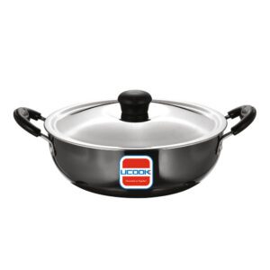 UCOOK Hard Anodised Induction Kadai with Steel Lid, Black (300mm/6 Litres)