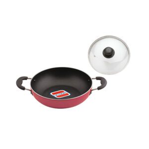 UCOOK Nonstick Induction Base Deep Kadai with Glass Lid, 260mm/3.5L