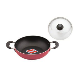 UCOOK Nonstick Induction Base Deep Kadai with Glass Lid, 280mm/4.5L