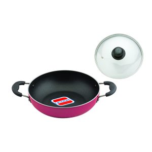 UCOOK Nonstick Induction Base Deep Kadai with Glass Lid, 300mm/6L
