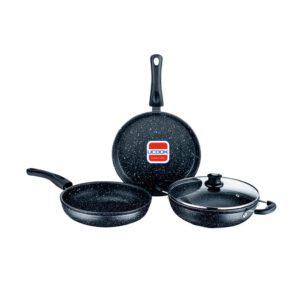 UCOOK Nonstick Aluminium Induction Rock Series Cookware Set - Black (Kadai, Fry Pan, Dosa Tava)