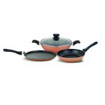 UCOOK Forged Nonstick Induction 3+1 Cookware Set (Kadai, Dosa Tava, Frypan, Glass Lid)