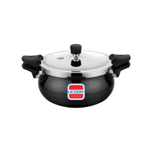 UCOOK Smart 3-in-1 5L Hard Anodised Handi Pressure Cooker ,  Induction, Strainer, Glass Lid, Black