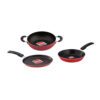 UCOOK Nonstick Aluminium Induction Family Startup Eco Pack - Red (Kadai 220mm, Fry Pan 240mm, Dosa Tava 240mm)