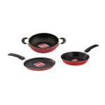 UCOOK Nonstick Aluminium Induction Family Startup Eco Pack - Red (Kadai 220mm, Fry Pan 240mm, Dosa Tava 240mm)