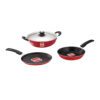 UCOOK Nonstick Aluminium Induction Family Startup Pack - Red (Kadai w/SS Lid, Fry Pan, Dosa Tava)