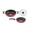 UCOOK Nonstick Aluminium Induction Cookware Set - Red (Deep Kadai 240mm + Fry Pan 240mm)