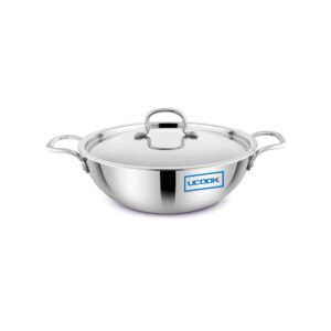 UCOOK Stainless Steel Triply Kadai with Steel Lid, 280mm/4.5L