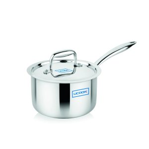 UCOOK Stainless Steel Triply Sauce Pan with Steel Lid, 200mm/3L