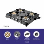 Junto Z Series 4 Burner Gas Stove , Glass Cooktop, Black
