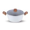 Salford White Spatter Non-Stick Casserole 240 MM with Glass Lid, Wooden Handle , Induction Compatible