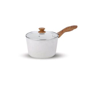 Salford White Spatter Non-Stick Saucepan with Glass Lid 160 MM, Wooden Handle , Induction Compatible