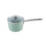 SALFORD Green Forged Ceramic Nonstick Saucepan 160 MM with Glass Lid , Stainless Steel Tubular Handle , Induction Compatible