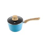 Salford  Dusty Blue Forged  Non-Stick Saucepan 160 MM with Glass Lid ,Wooden Handle, Induction Compatible