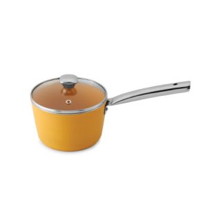 Salford  Yellow Forged Ceramic Saucepan 160 MM with Glass Lid, Stainless Steel Tubular Handle ,  Induction Compatible